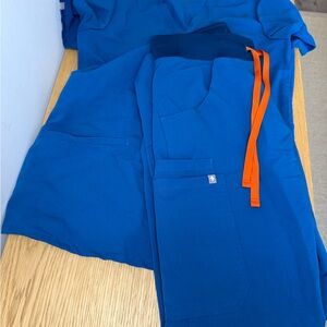 Figs Blue with Orange Drawstring Women's Scrubs